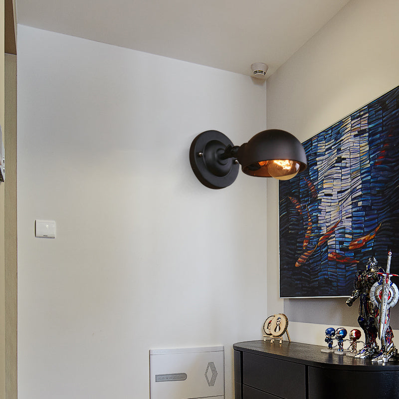 Avtoit | 1 head wall-mounted light loft style dome shade metal adjustable wall lamp in black for bedroom