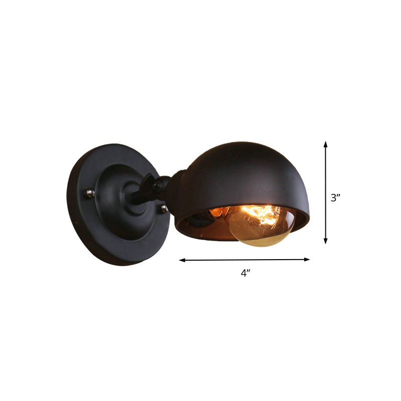 Avtoit | 1 head wall-mounted light loft style dome shade metal adjustable wall lamp in black for bedroom