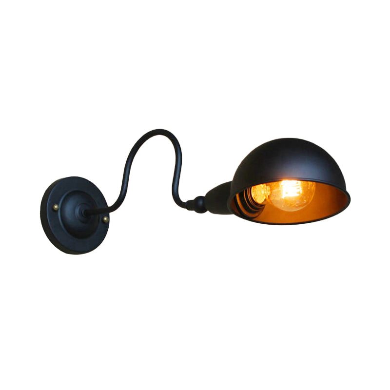 Avtoit | 1 head wall-mounted light loft style dome shade metal adjustable wall lamp in black for bedroom