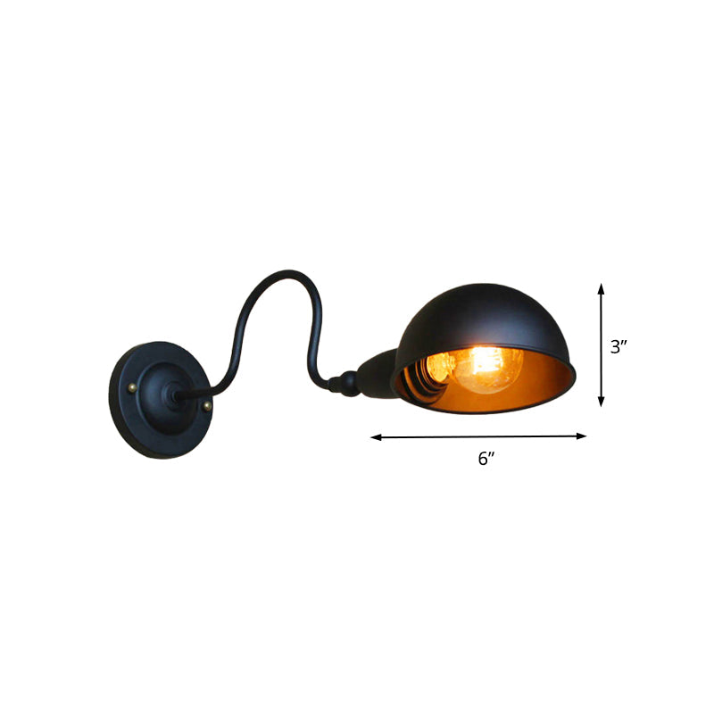 Avtoit | 1 head wall-mounted light loft style dome shade metal adjustable wall lamp in black for bedroom