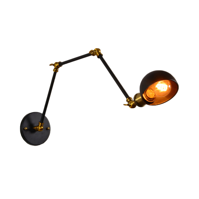 Avtoit | 1 head wall-mounted light loft style dome shade metal adjustable wall lamp in black for bedroom