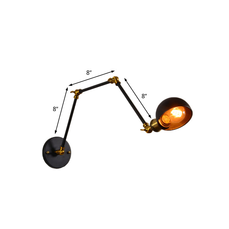Avtoit | 1 head wall-mounted light loft style dome shade metal adjustable wall lamp in black for bedroom