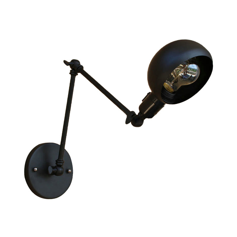 Avtoit | 1 head wall-mounted light loft style dome shade metal adjustable wall lamp in black for bedroom