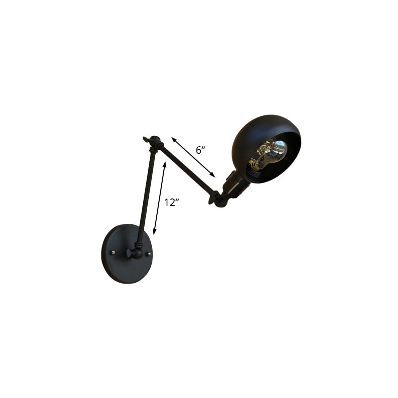 Avtoit | 1 head wall-mounted light loft style dome shade metal adjustable wall lamp in black for bedroom