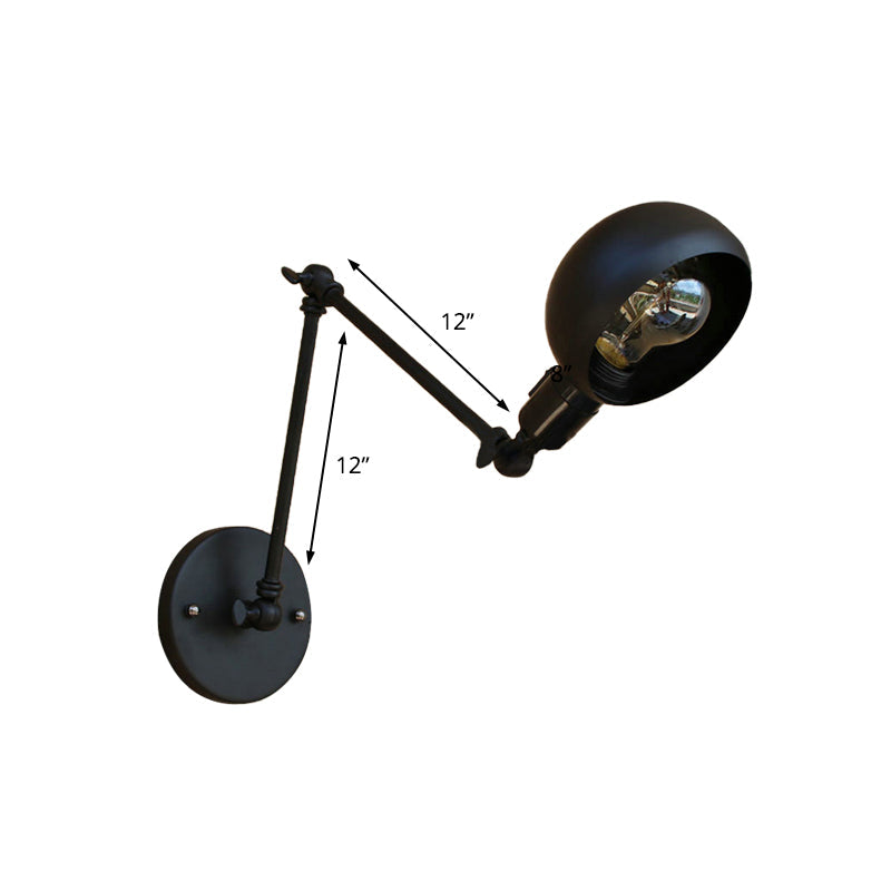 Avtoit | 1 head wall-mounted light loft style dome shade metal adjustable wall lamp in black for bedroom