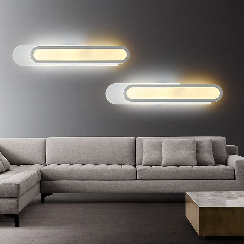 Avtoit | LED Bathroom Mirror Light with Oblong Acrylic Shade White Wall Sconces in Warm/White Light, 12"/18"/20" Wide