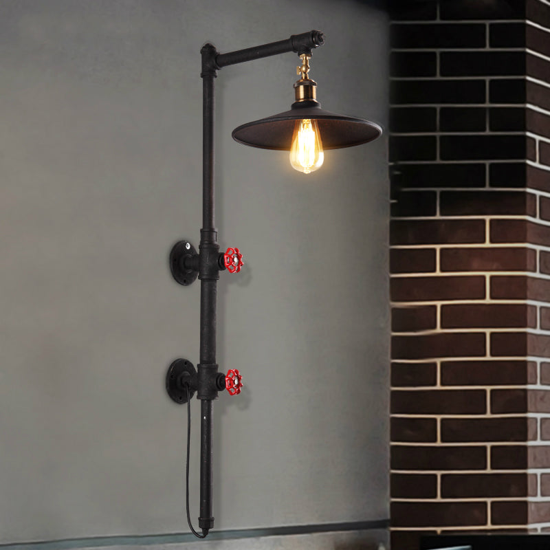 Avtoit | 1 Light Flat Wall Sconce Lighting with Pipe and Angle Arm Industrial Style Black Metallic Wall Lamp