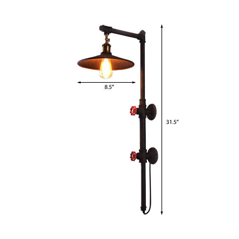 Avtoit | 1 Light Flat Wall Sconce Lighting with Pipe and Angle Arm Industrial Style Black Metallic Wall Lamp