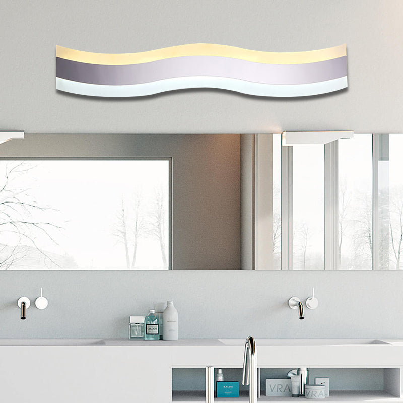 Avtoit | Wavy LED Bathroom Light Acrylic Single Light Minimalism Anti-Fog Makeup Mirror Light in Warm/White, 16"/19.5" Wide