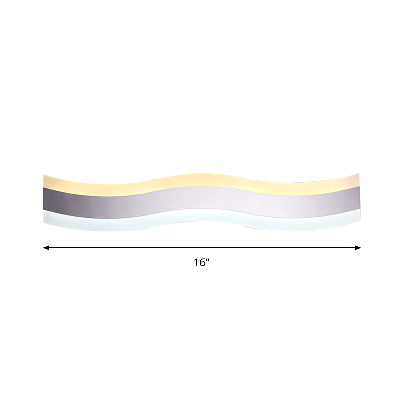 Avtoit | Wavy LED Bathroom Light Acrylic Single Light Minimalism Anti-Fog Makeup Mirror Light in Warm/White, 16"/19.5" Wide