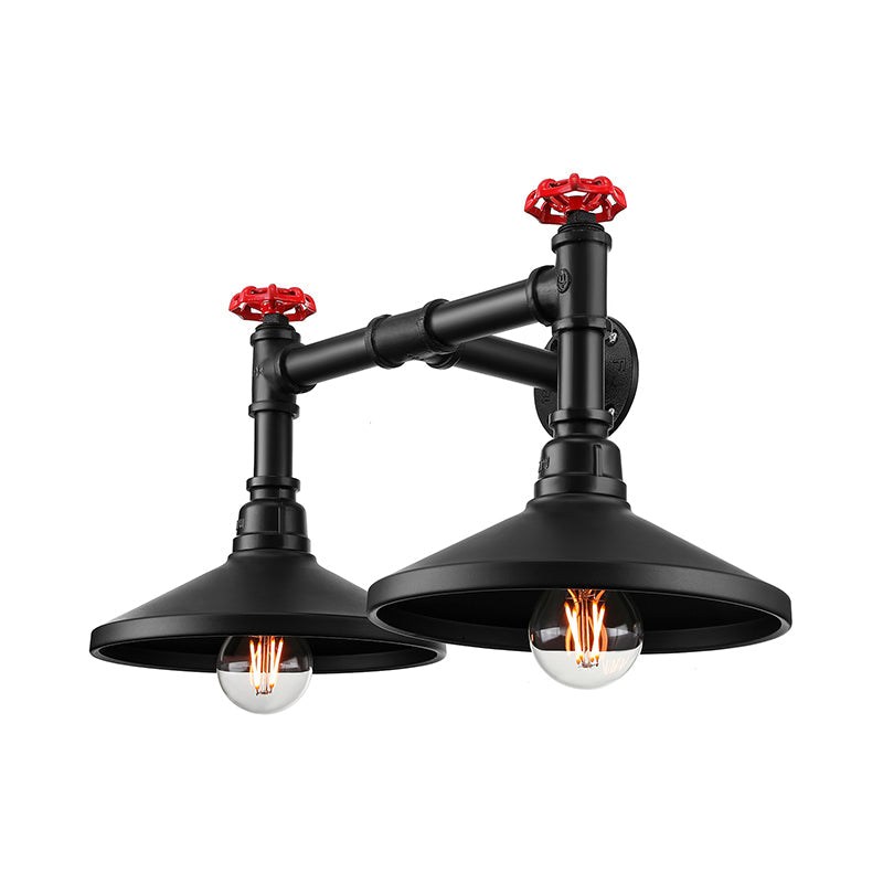 Avtoit | Industrial Cone Wall Lamp with Raw Valve 2 Heads Metal Wall Light in Black for Hallway