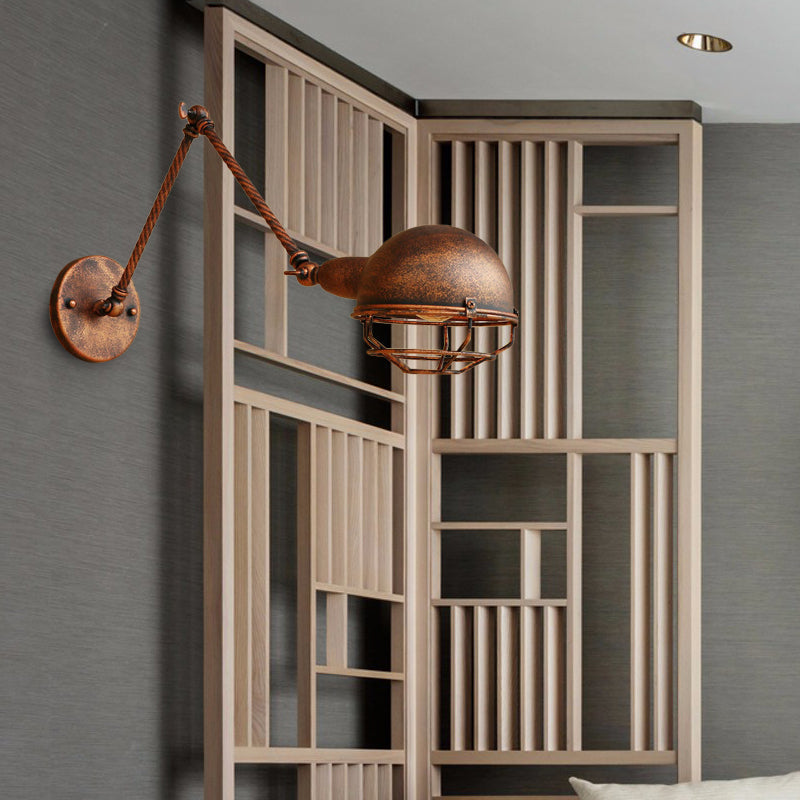 Avtoit | 1 Bulb Pendant Light with Cage Shade Metal Antique Stylish Farmhouse Adjustable Wall Lamp in Rust