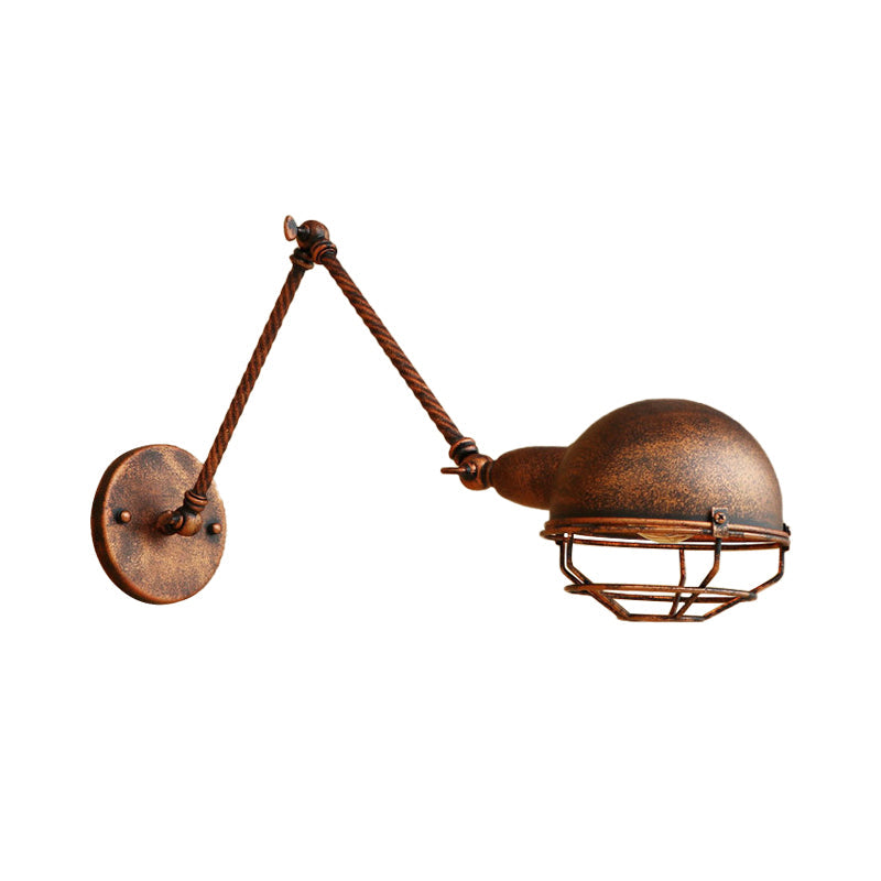 Avtoit | 1 Bulb Pendant Light with Cage Shade Metal Antique Stylish Farmhouse Adjustable Wall Lamp in Rust