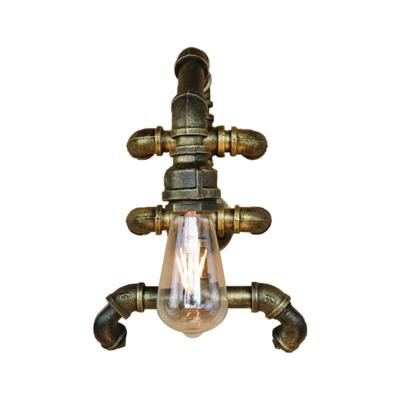 Avtoit | Expose Bulb Bathroom Wall Lighting Steampunk Iron 1 Light Antique Brass Wall Lamp with Curved Pipe