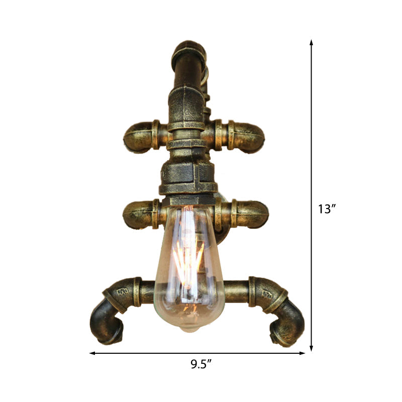 Avtoit | Expose Bulb Bathroom Wall Lighting Steampunk Iron 1 Light Antique Brass Wall Lamp with Curved Pipe