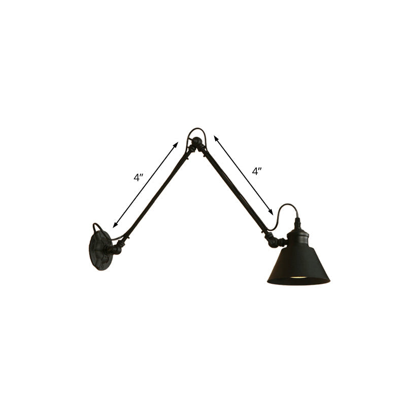 Avtoit | 1 Head Cone-Shaped Wall Mount Retro Style Black/Chrome Metal Swing Arm Wall Light for the Study