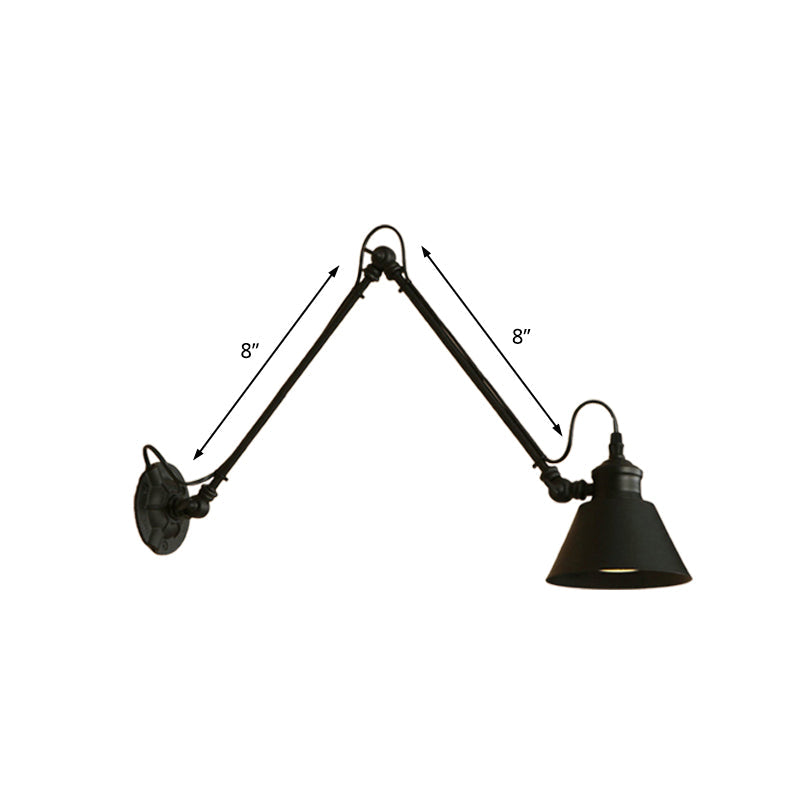 Avtoit | 1 Head Cone-Shaped Wall Mount Retro Style Black/Chrome Metal Swing Arm Wall Light for the Study
