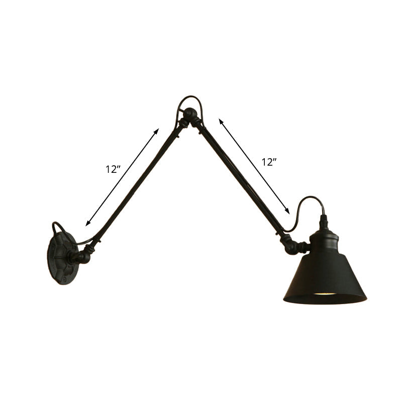 Avtoit | 1 Head Cone-Shaped Wall Mount Retro Style Black/Chrome Metal Swing Arm Wall Light for the Study