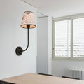 Avtoit | Vintage Conical Wall Lamp 1 Head Fabric and Metal Wall Mount Fixture with Curved Arm in White