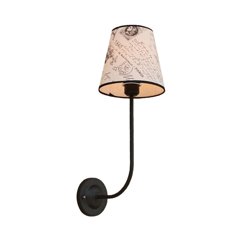 Avtoit | Vintage Conical Wall Lamp 1 Head Fabric and Metal Wall Mount Fixture with Curved Arm in White