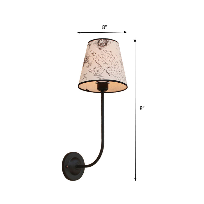Avtoit | Vintage Conical Wall Lamp 1 Head Fabric and Metal Wall Mount Fixture with Curved Arm in White