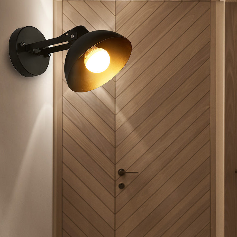 Avtoit | 1 Head Wall Light Fixture with Dome Shade Metal Industrial Style Indoor Wall Lamp in Black