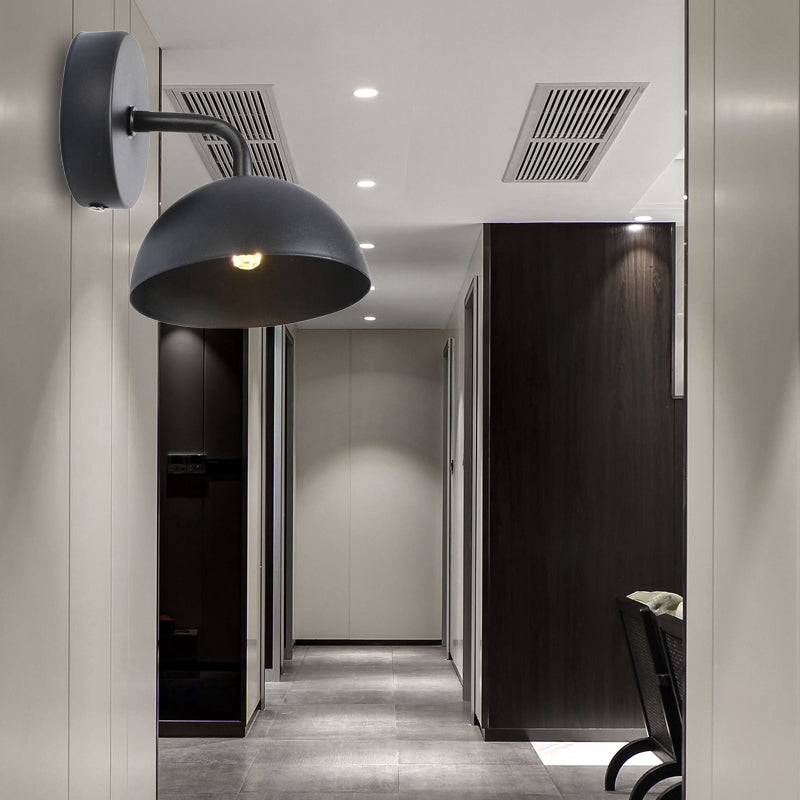 Avtoit | 1 Light Wall Lamp Industrial Dome Shade Metal Down Wall Light with Curved Arm in Black/Bronze for Bedroom