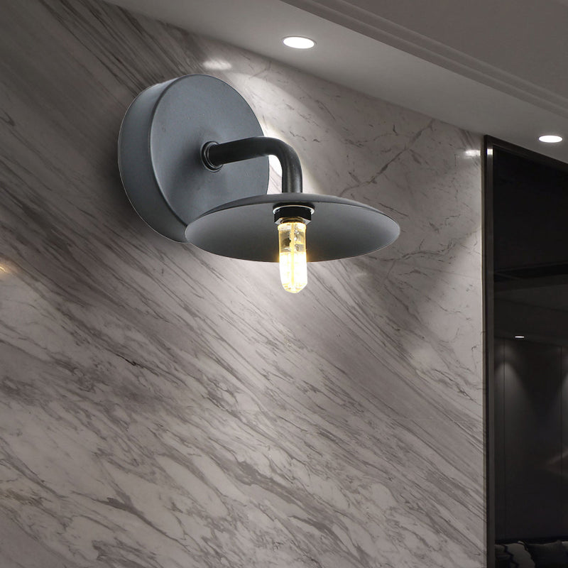 Avtoit | Flat Shade Metal Wall Lighting Fixture Industrial Vintage 1 Light Bedroom Wall Sconce in Black