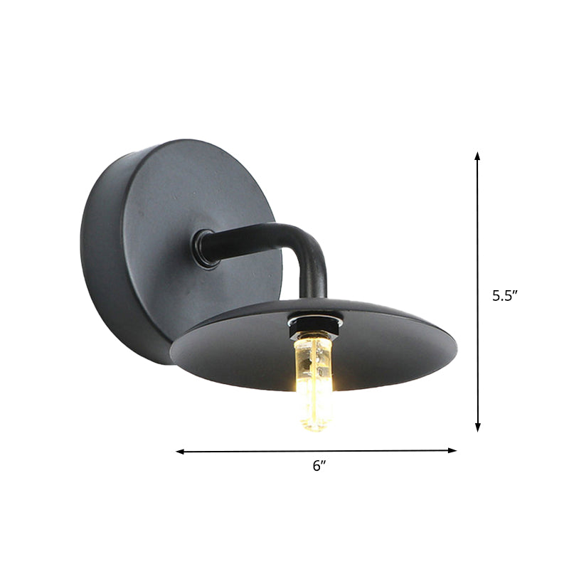 Avtoit | Flat Shade Metal Wall Lighting Fixture Industrial Vintage 1 Light Bedroom Wall Sconce in Black