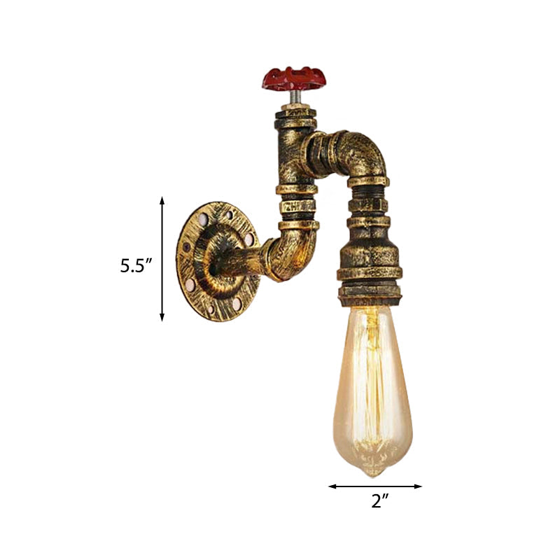 Avtoit | Antique Brass Faucet Form Wall Sconce with Valve Industrial 1 Light Living Room Wall Mount Light