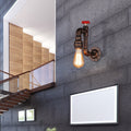Avtoit | Rustic Style Pipe Wall Sconce with Valve Wheel 1 Bulb Wrought Iron Wall Mounted Light in Bronze
