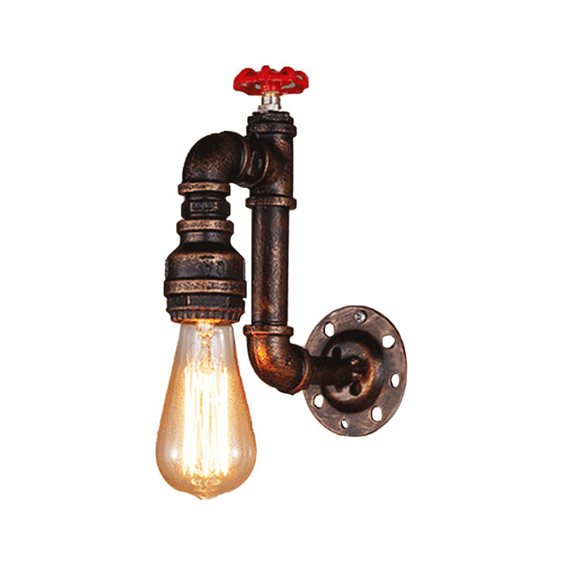 Avtoit | Rustic Style Pipe Wall Sconce with Valve Wheel 1 Bulb Wrought Iron Wall Mounted Light in Bronze