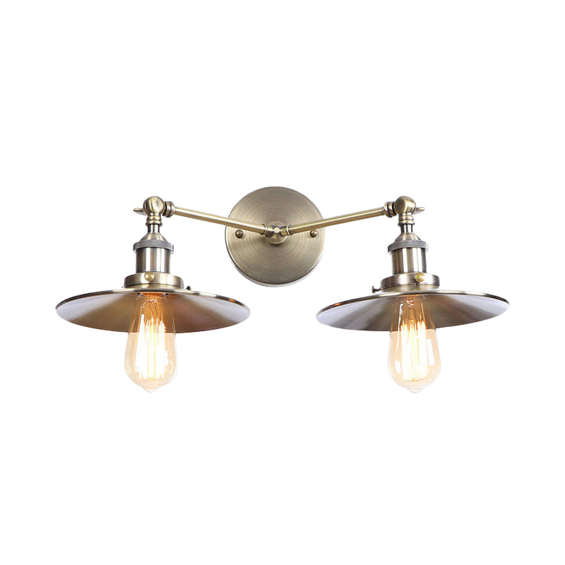 Avtoit | 2 Lamps Flat Shade Wall Lighting Industrial Style Brass/Rust Metal Wall Mounted Light for Hallway