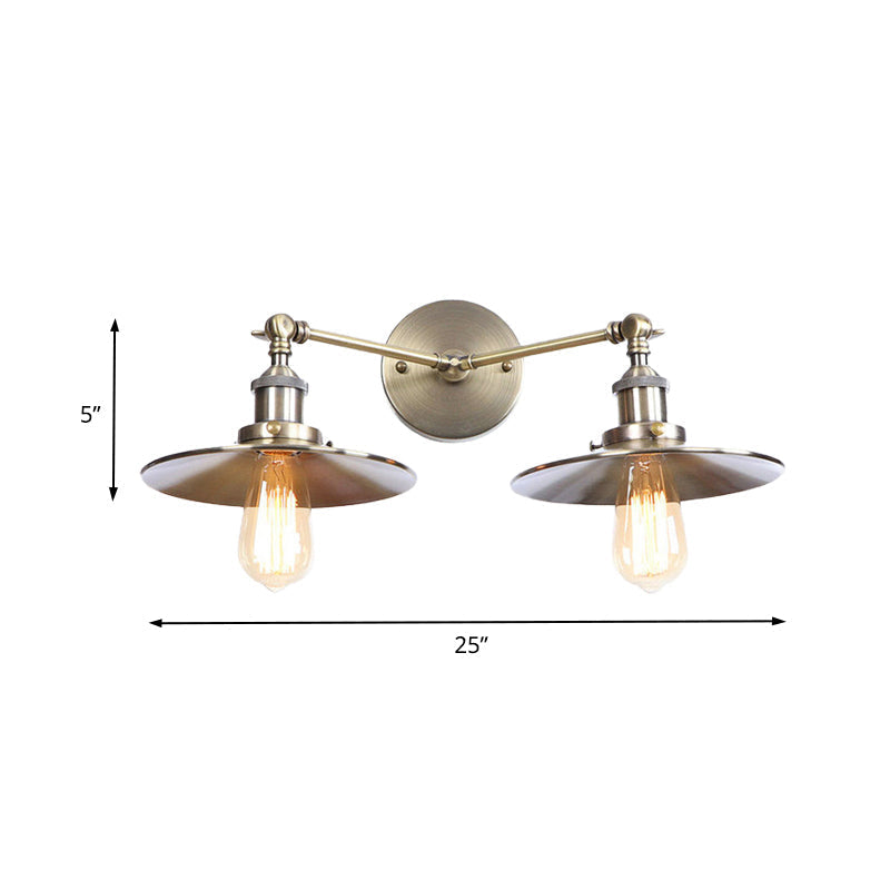 Avtoit | 2 Lamps Flat Shade Wall Lighting Industrial Style Brass/Rust Metal Wall Mounted Light for Hallway