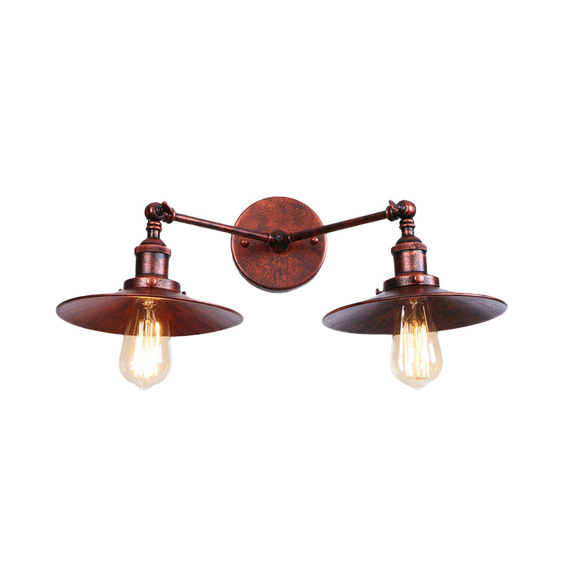 Avtoit | 2 Lamps Flat Shade Wall Lighting Industrial Style Brass/Rust Metal Wall Mounted Light for Hallway
