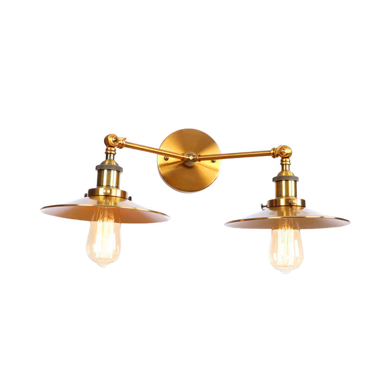 Avtoit | 2 Lamps Flat Shade Wall Lighting Industrial Style Brass/Rust Metal Wall Mounted Light for Hallway