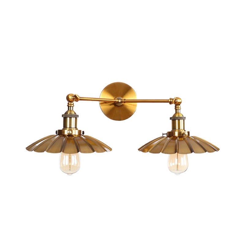 Avtoit | Antique Stylish Ribbed Edge Wall Lamp 2 Heads Metal Wall Mounted Light in Brass/Rust for Bedroom