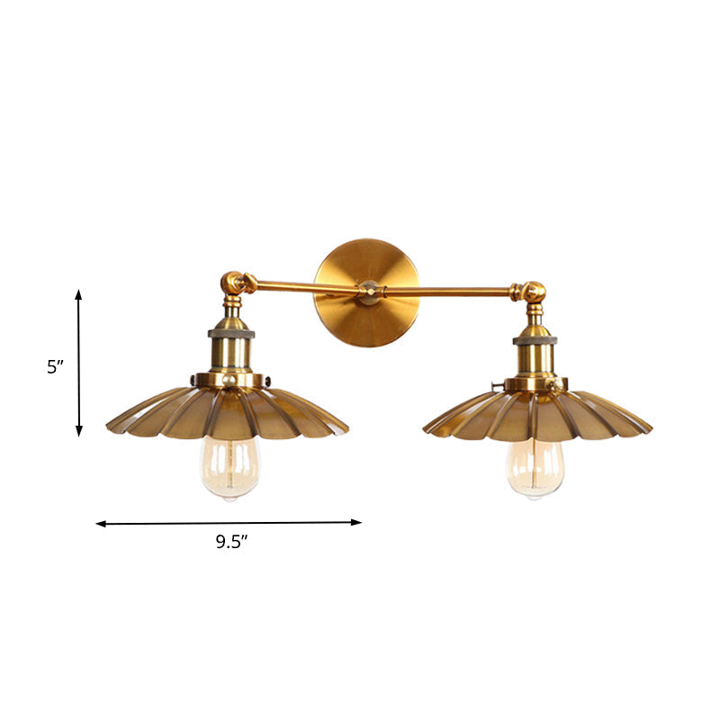 Avtoit | Antique Stylish Ribbed Edge Wall Lamp 2 Heads Metal Wall Mounted Light in Brass/Rust for Bedroom
