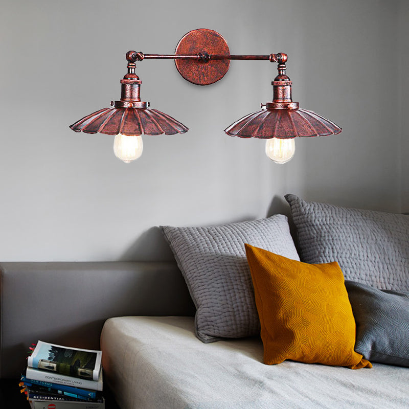 Avtoit | Antique Stylish Ribbed Edge Wall Lamp 2 Heads Metal Wall Mounted Light in Brass/Rust for Bedroom