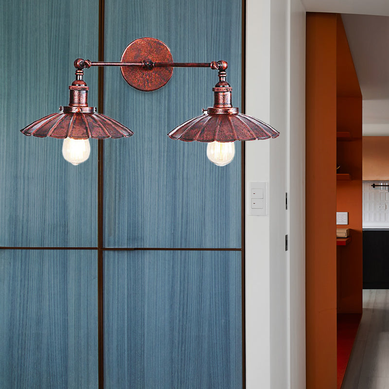 Avtoit | Antique Stylish Ribbed Edge Wall Lamp 2 Heads Metal Wall Mounted Light in Brass/Rust for Bedroom