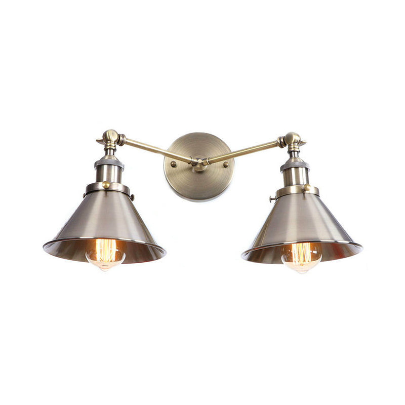 Avtoit | Tapered Umbrella Iron Wall Mount Light Industrial Vintage 2 Heads Farmhouse Wall Mount Light in Black/Brass