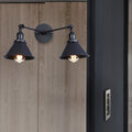 Avtoit | Tapered Umbrella Iron Wall Mount Light Industrial Vintage 2 Heads Farmhouse Wall Mount Light in Black/Brass