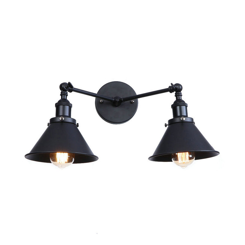 Avtoit | Tapered Umbrella Iron Wall Mount Light Industrial Vintage 2 Heads Farmhouse Wall Mount Light in Black/Brass
