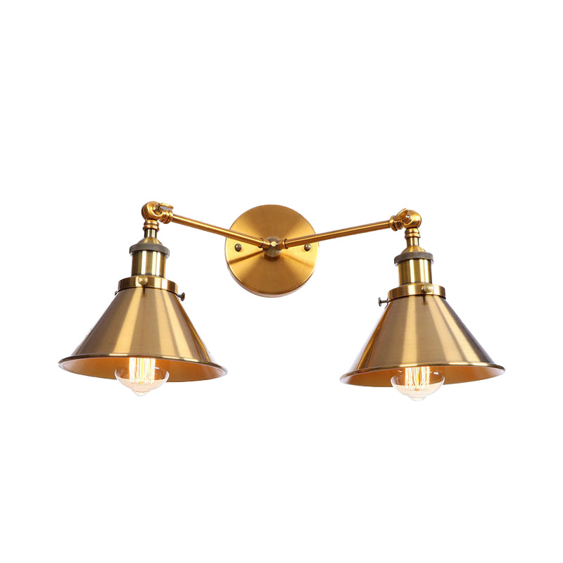 Avtoit | Tapered Umbrella Iron Wall Mount Light Industrial Vintage 2 Heads Farmhouse Wall Mount Light in Black/Brass
