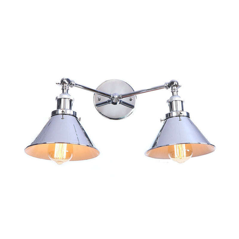 Avtoit | Tapered Umbrella Iron Wall Mount Light Industrial Vintage 2 Heads Farmhouse Wall Mount Light in Black/Brass