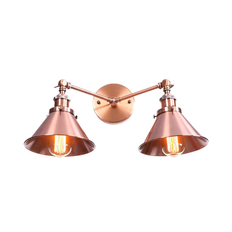 Avtoit | Tapered Umbrella Iron Wall Mount Light Industrial Vintage 2 Heads Farmhouse Wall Mount Light in Black/Brass