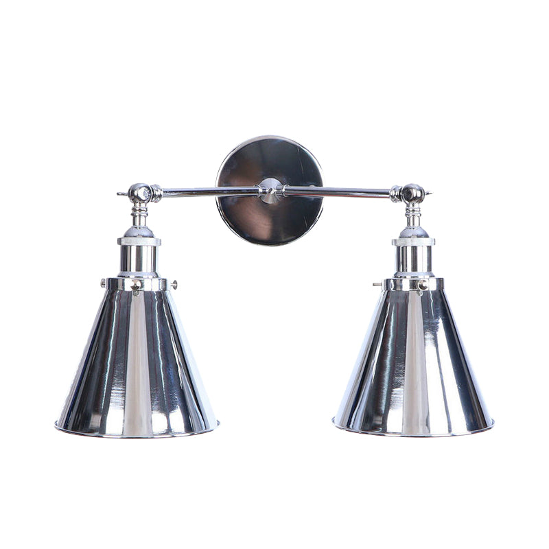 Avtoit | Polished Chrome Conic Wall Mount Fixture Retro Style Iron 2 Lights Dining Room Wall Mount Light