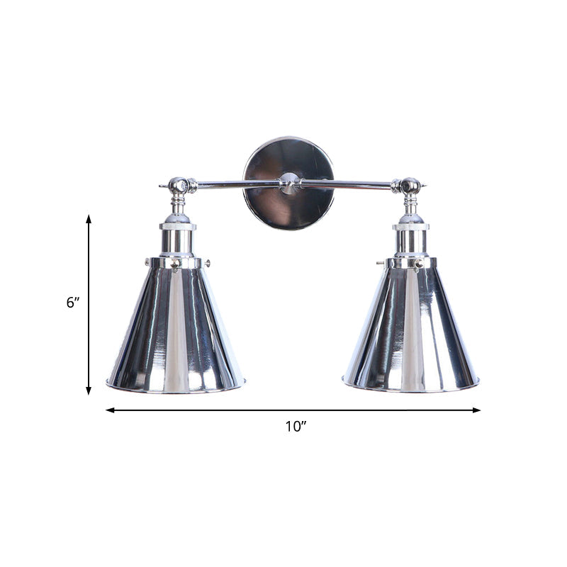 Avtoit | Polished Chrome Conic Wall Mount Fixture Retro Style Iron 2 Lights Dining Room Wall Mount Light