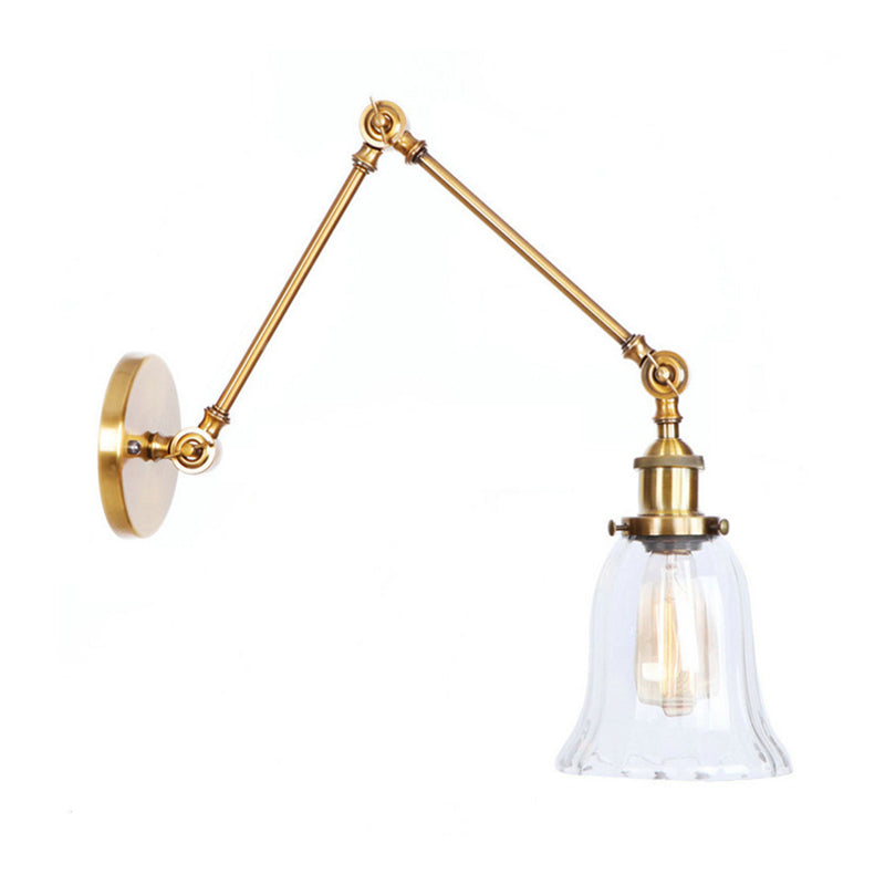 Avtoit | Brass Expanding Wall Lighting Vintage Style Clear Textured Glass 1 Light Living Room Wall Lamp Lighting Point