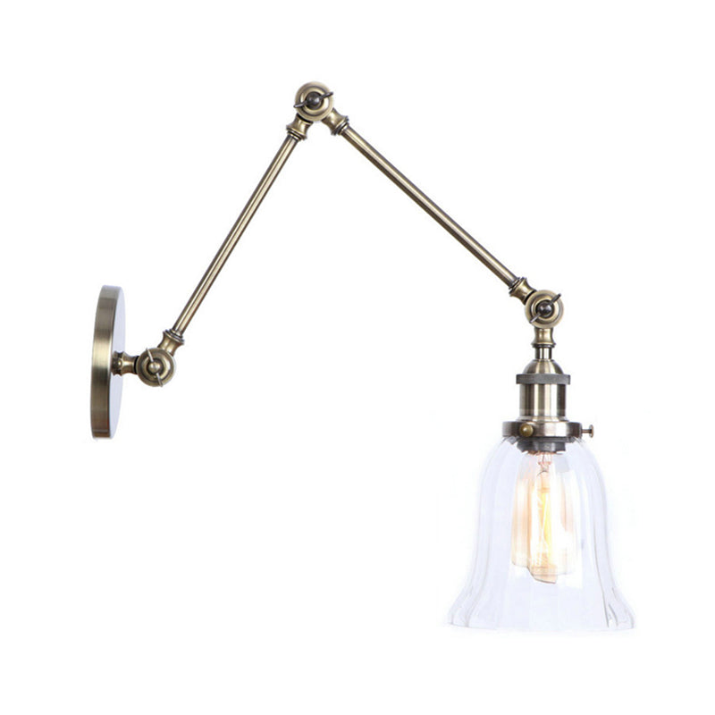 Avtoit | Clear Textured Glass Flare Wall Sconce Antique 1 Light Study Room Lighting Fixture in Bronze